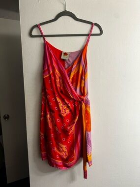 FARM Rio Pink & Orange Geometric Wrap Mini Dress